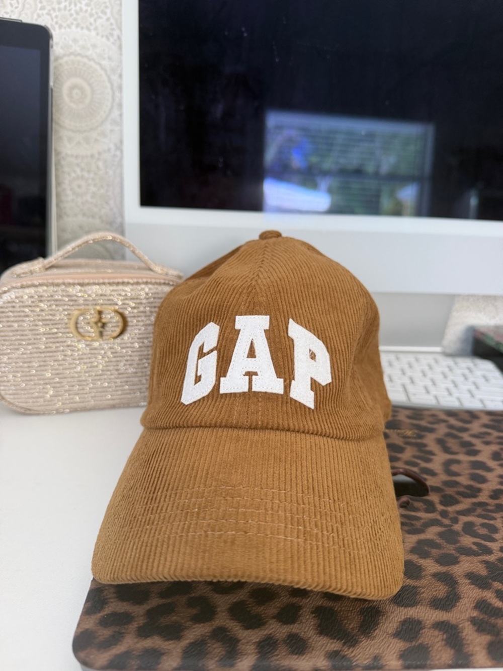 GAP Tan Corduroy Baseball Cap with White Logo